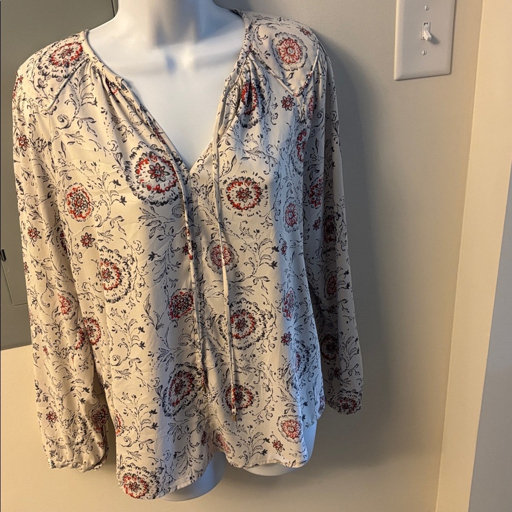 Ann Taylor blouse , cream , grey ,orangey/red